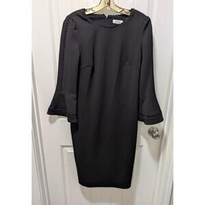 Calvin Klein Classic Open Embroidered Trim Bell Sleeve Sz. 10 Black Sheath Dress